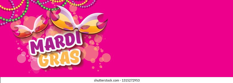 vector new orleans mardi gras vector horizontal banner background with blur lights, carnival mask and text. vector mardi gras party or fat tuesday pink poster design template - Shutterstock ID 1315272953