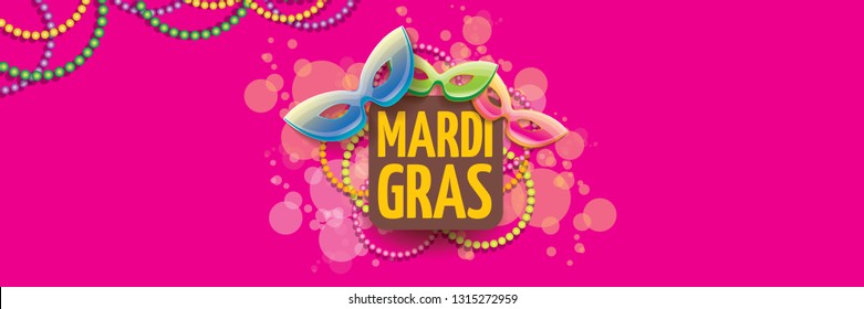 vector new orleans mardi gras vector horizontal banner background with blur lights, carnival mask and text. vector mardi gras party or fat tuesday pink poster design template