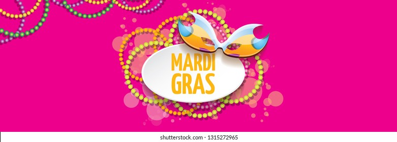 vector new orleans mardi gras vector horizontal banner background with blur lights, carnival mask and text. vector mardi gras party or fat tuesday pink poster design template