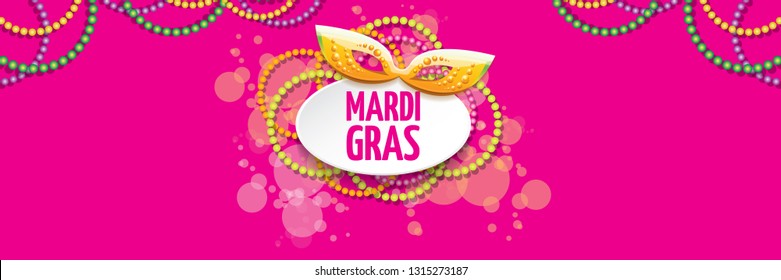 vector new orleans mardi gras vector horizontal banner background with blur lights, carnival mask and text. vector mardi gras party or fat tuesday pink poster design template