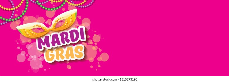 vector new orleans mardi gras vector horizontal banner background with blur lights, carnival mask and text. vector mardi gras party or fat tuesday pink poster design template