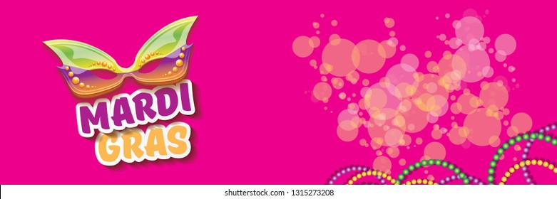 vector new orleans mardi gras vector horizontal banner background with blur lights, carnival mask and text. vector mardi gras party or fat tuesday pink poster design template