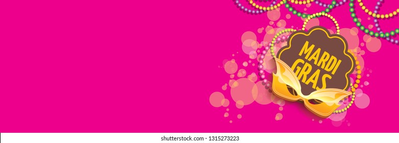 vector new orleans mardi gras vector horizontal banner background with blur lights, carnival mask and text. vector mardi gras party or fat tuesday pink poster design template - Shutterstock ID 1315273223