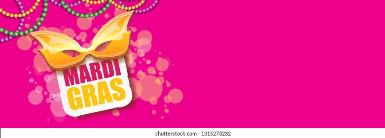 vector new orleans mardi gras vector horizontal banner background with blur lights, carnival mask and text. vector mardi gras party or fat tuesday pink poster design template - Shutterstock ID 1315273232