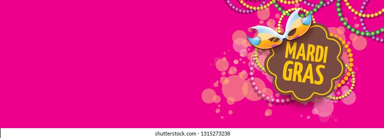 vector new orleans mardi gras vector horizontal banner background with blur lights, carnival mask and text. vector mardi gras party or fat tuesday pink poster design template - Shutterstock ID 1315273238