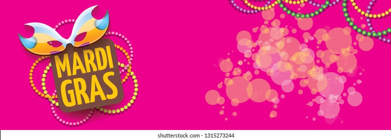 vector new orleans mardi gras vector horizontal banner background with blur lights, carnival mask and text. vector mardi gras party or fat tuesday pink poster design template