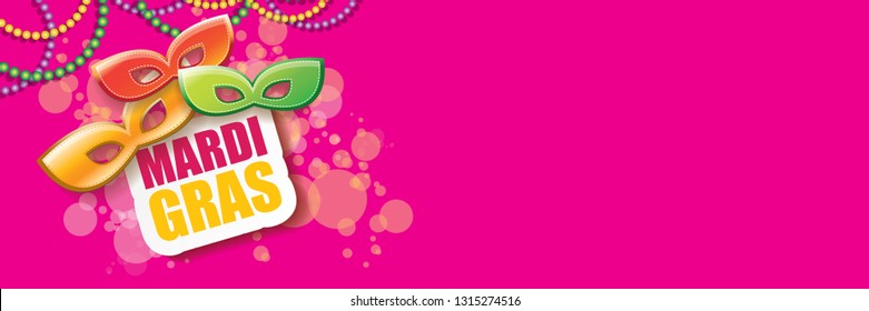 vector new orleans mardi gras vector horizontal banner background with blur lights, carnival mask and text. vector mardi gras party or fat tuesday pink poster design template - Shutterstock ID 1315274516