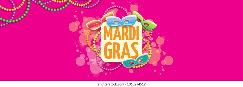 vector new orleans mardi gras vector horizontal banner background with blur lights, carnival mask and text. vector mardi gras party or fat tuesday pink poster design template