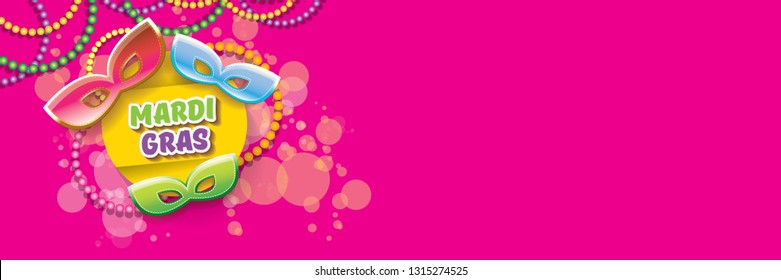 vector new orleans mardi gras vector horizontal banner background with blur lights, carnival mask and text. vector mardi gras party or fat tuesday pink poster design template - Shutterstock ID 1315274525