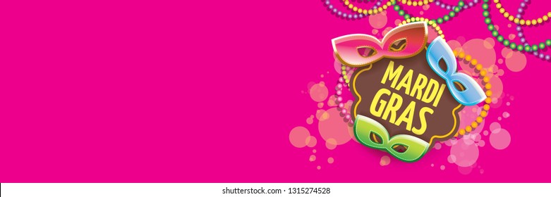 vector new orleans mardi gras vector horizontal banner background with blur lights, carnival mask and text. vector mardi gras party or fat tuesday pink poster design template