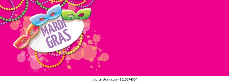 vector new orleans mardi gras vector horizontal banner background with blur lights, carnival mask and text. vector mardi gras party or fat tuesday pink poster design template