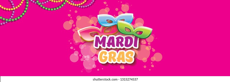 vector new orleans mardi gras vector horizontal banner background with blur lights, carnival mask and text. vector mardi gras party or fat tuesday pink poster design template