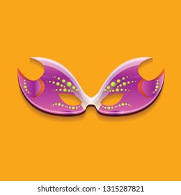 vector new orleans mardi gras purple carnival mask isolated on orange background. vector mardi gras party or fat tuesday poster design element