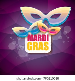 vector new orleans mardi gras vector violet background with blur lights, carnival mask and text. vector mardi gras party or fat tuesday purple poster design template with space for text