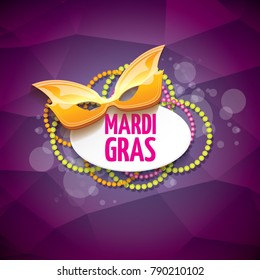 vector new orleans mardi gras vector violet background with blur lights, carnival mask and text. vector mardi gras party or fat tuesday purple poster design template with space for text