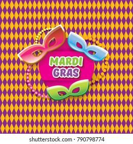vector new orleans mardi gras vector pattern seamless background with carnival mask and text. vector mardi gras party or fat tuesday purple poster design template with space for text