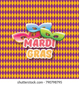 vector new orleans mardi gras vector pattern seamless background with carnival mask and text. vector mardi gras party or fat tuesday purple poster design template with space for text