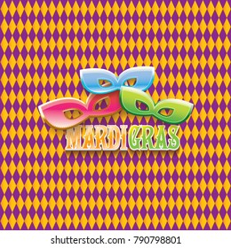 vector new orleans mardi gras vector pattern seamless background with carnival mask and text. vector mardi gras party or fat tuesday purple poster design template with space for text