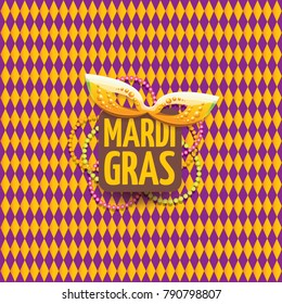 vector new orleans mardi gras vector pattern seamless background with carnival mask and text. vector mardi gras party or fat tuesday purple poster design template with space for text