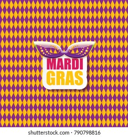 vector new orleans mardi gras vector pattern seamless background with carnival mask and text. vector mardi gras party or fat tuesday purple poster design template with space for text
