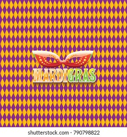 vector new orleans mardi gras vector pattern seamless background with carnival mask and text. vector mardi gras party or fat tuesday purple poster design template with space for text