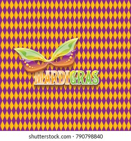 vector new orleans mardi gras vector pattern seamless background with carnival mask and text. vector mardi gras party or fat tuesday purple poster design template with space for text