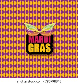 vector new orleans mardi gras vector pattern seamless background with carnival mask and text. vector mardi gras party or fat tuesday purple poster design template with space for text