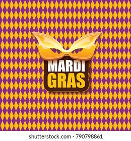 vector new orleans mardi gras vector pattern seamless background with carnival mask and text. vector mardi gras party or fat tuesday purple poster design template with space for text