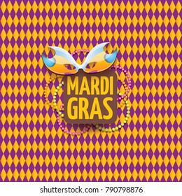 vector new orleans mardi gras vector pattern seamless background with carnival mask and text. vector mardi gras party or fat tuesday purple poster design template with space for text