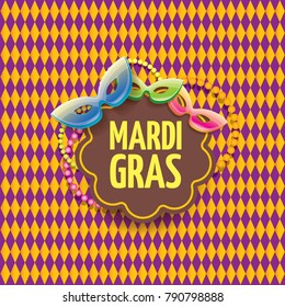 vector new orleans mardi gras vector pattern seamless background with carnival mask and text. vector mardi gras party or fat tuesday purple poster design template with space for text