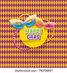 vector new orleans mardi gras vector pattern seamless background with carnival mask and text. vector mardi gras party or fat tuesday purple poster design template with space for text