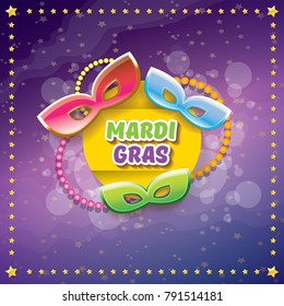 vector new orleans mardi gras vector violet background with golden stars, blur lights, carnival mask and text. vector mardi gras party or fat tuesday purple poster design template with space for text