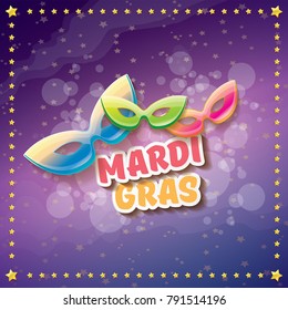 vector new orleans mardi gras vector violet background with golden stars, blur lights, carnival mask and text. vector mardi gras party or fat tuesday purple poster design template with space for text