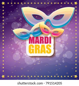 vector new orleans mardi gras vector violet background with golden stars, blur lights, carnival mask and text. vector mardi gras party or fat tuesday purple poster design template with space for text