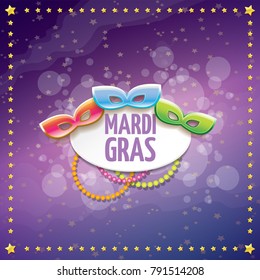 vector new orleans mardi gras vector violet background with golden stars, blur lights, carnival mask and text. vector mardi gras party or fat tuesday purple poster design template with space for text