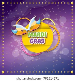 vector new orleans mardi gras vector violet background with golden stars, blur lights, carnival mask and text. vector mardi gras party or fat tuesday purple poster design template with space for text