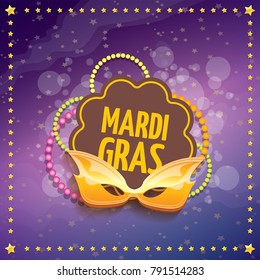 vector new orleans mardi gras vector violet background with golden stars, blur lights, carnival mask and text. vector mardi gras party or fat tuesday purple poster design template with space for text