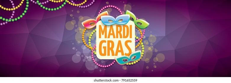 vector new orleans mardi gras vector violet horizontal banner background with blur lights, carnival mask and text. vector mardi gras party or fat tuesday purple poster design template 