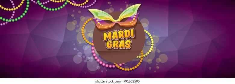 vector new orleans mardi gras vector violet horizontal banner background with blur lights, carnival mask and text. vector mardi gras party or fat tuesday purple poster design template 