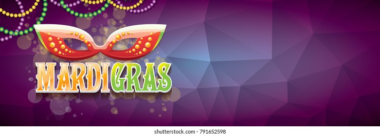 vector new orleans mardi gras vector violet horizontal banner background with blur lights, carnival mask and text. vector mardi gras party or fat tuesday purple poster design template 