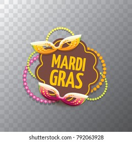vector new orleans mardi gras carnival  label with mask and text on transparent background. vector mardi gras party or fat tuesday poster design template with space for text