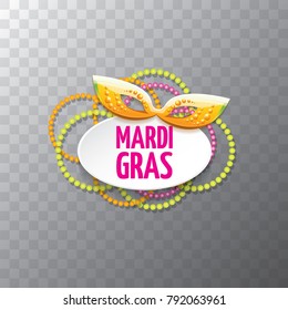 vector new orleans mardi gras carnival  label with mask and text on transparent background. vector mardi gras party or fat tuesday poster design template with space for text