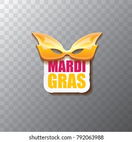 vector new orleans mardi gras carnival  label with mask and text on transparent background. vector mardi gras party or fat tuesday poster design template with space for text
