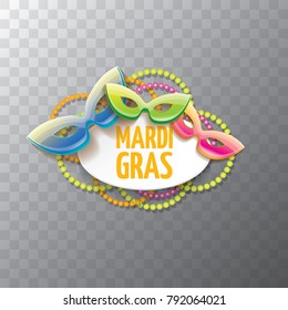 vector new orleans mardi gras carnival  label with mask and text on transparent background. vector mardi gras party or fat tuesday poster design template with space for text