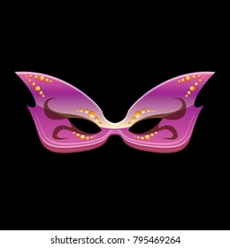 vector new orleans mardi gras purple carnival mask isolated on black background. vector mardi gras party or fat tuesday poster design element