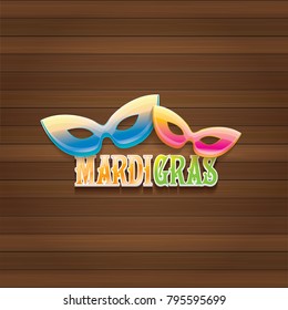 vector new orleans mardi gras carnival label with mask and text on wooden wall background. vector mardi gras party or fat tuesday poster design template with space for text