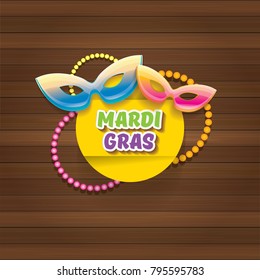 vector new orleans mardi gras carnival label with mask and text on wooden wall background. vector mardi gras party or fat tuesday poster design template with space for text