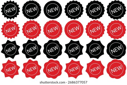 Vector Nuevo Producto y características de la etiqueta de iconos - rojo y negro de la cinta insignias para la venta, oferta y diseño de la promoción