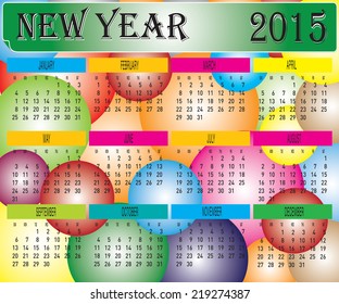 Vector of New Year 2015 Colorful Ball Calendar.