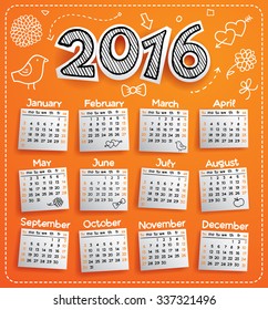 Vector New Year 2016 calendar design